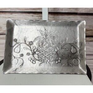 Hand Hammered Tray Pineapple Strawberry Vine 9” X 6” The Forge Williamsburg